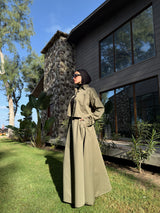 Gabardine Flowy Skirt - Olive