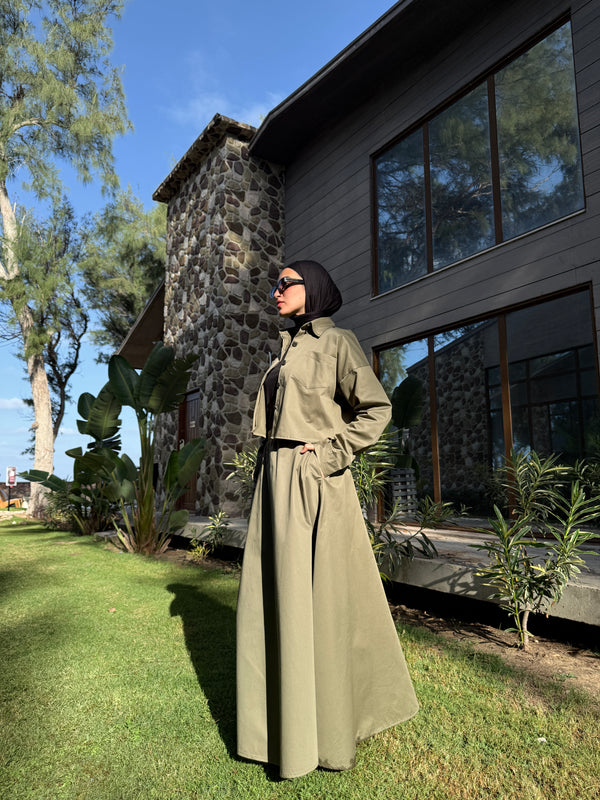 Gabardine Flowy Skirt - Olive