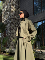 Gabardine Cropped Shirt - Olive