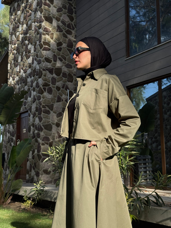 Gabardine Cropped Shirt - Olive