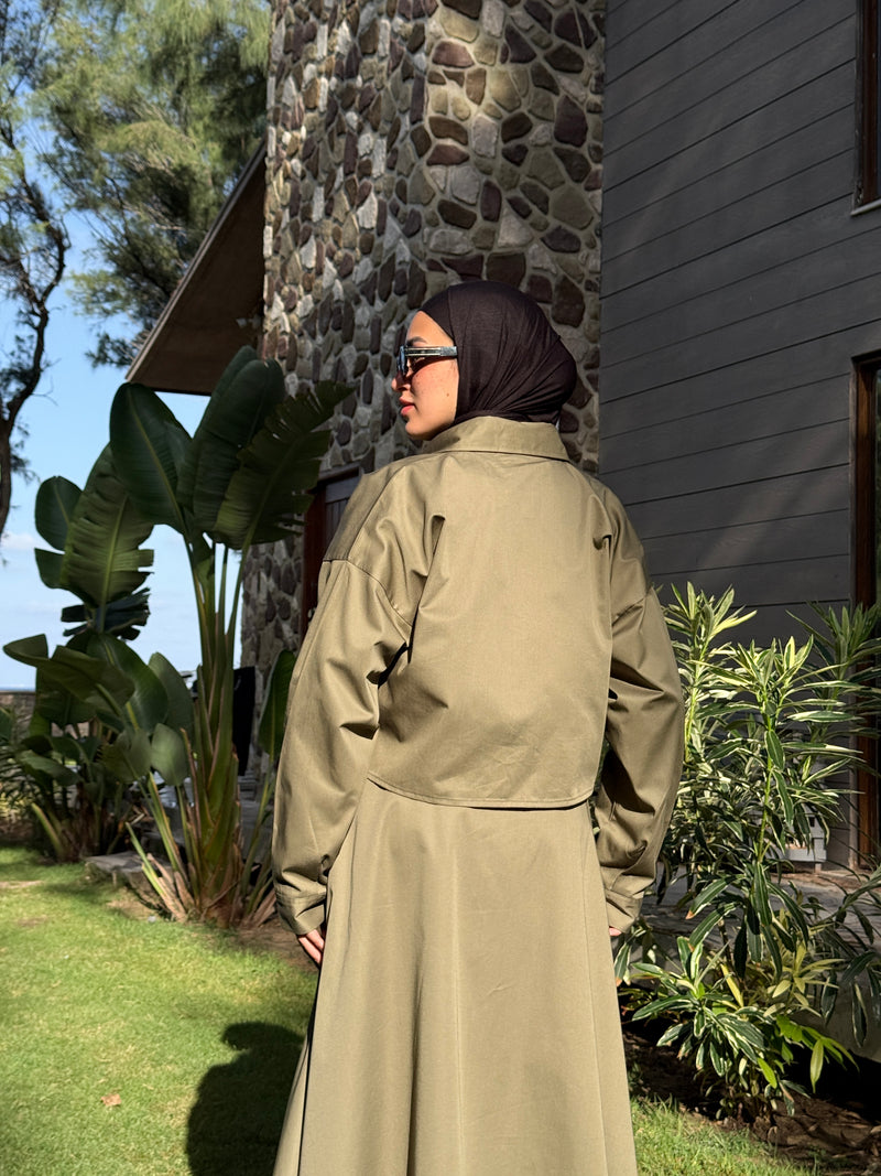 Gabardine Cropped Shirt - Olive
