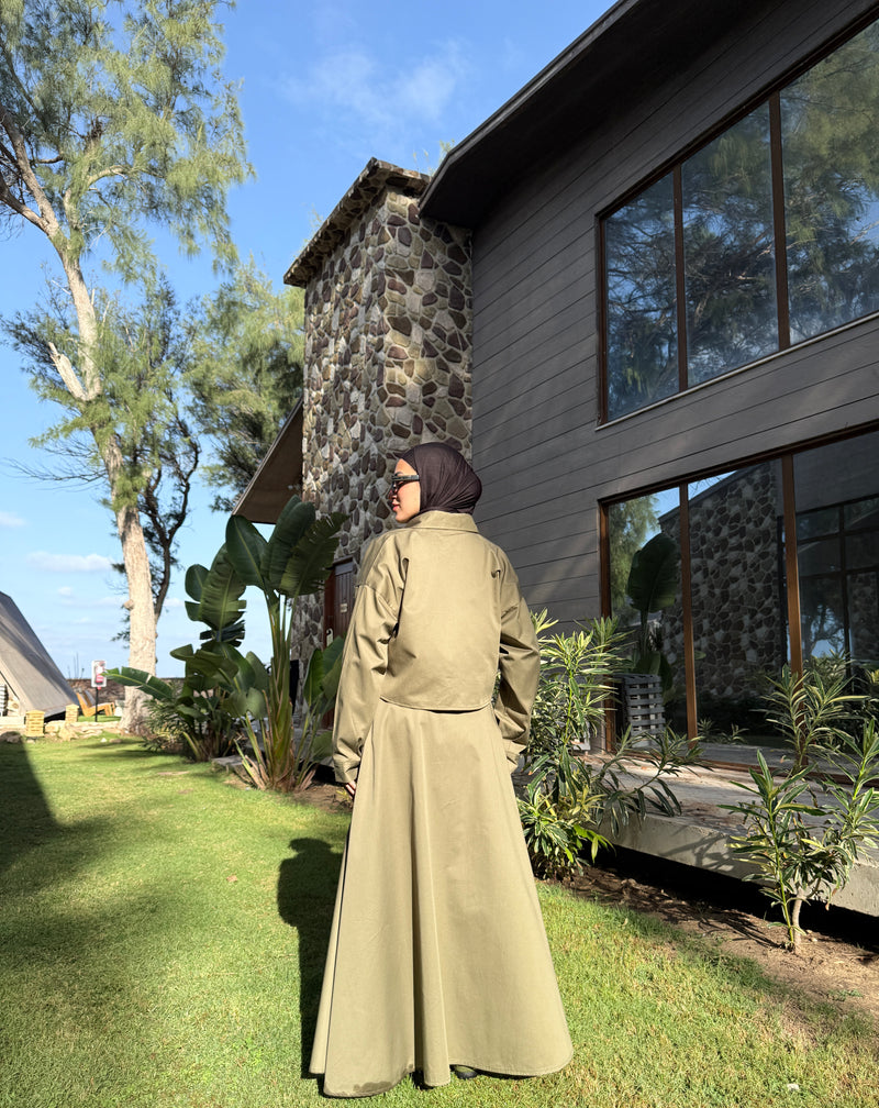 Gabardine Flowy Skirt - Olive