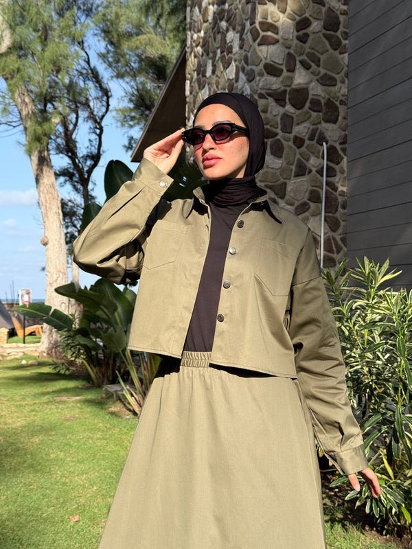 Gabardine Cropped Shirt - Olive