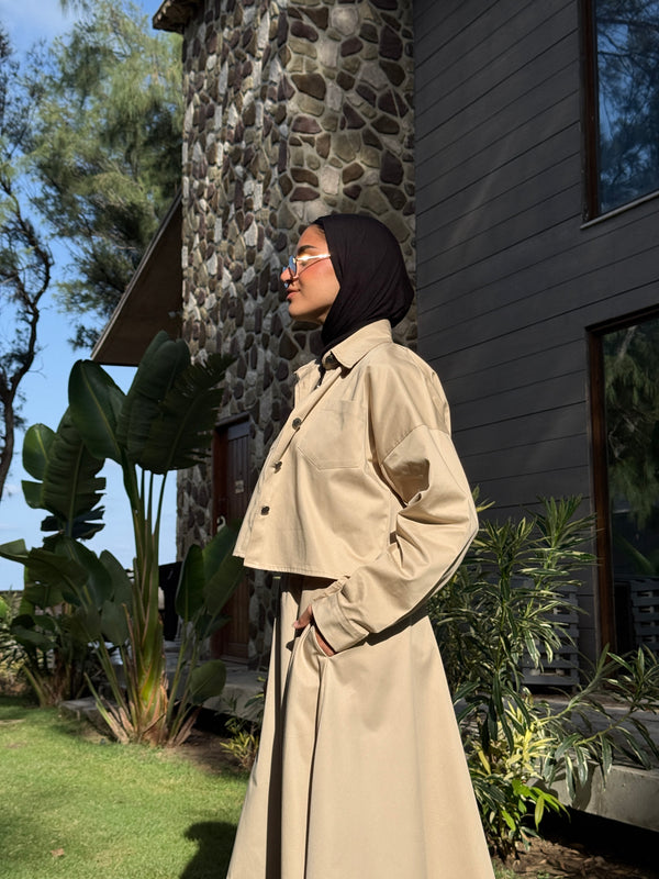 Gabardine Cropped Shirt - Beige