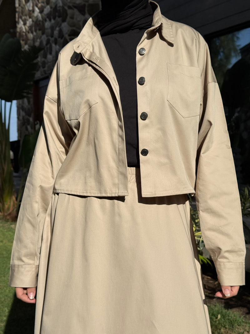 Gabardine Cropped Shirt - Beige