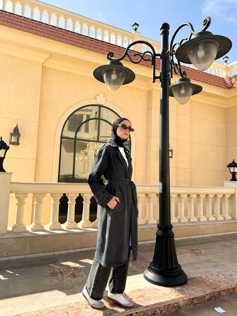 Denim Trench Jacket - Black