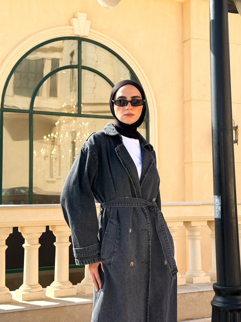 Denim Trench Jacket - Black