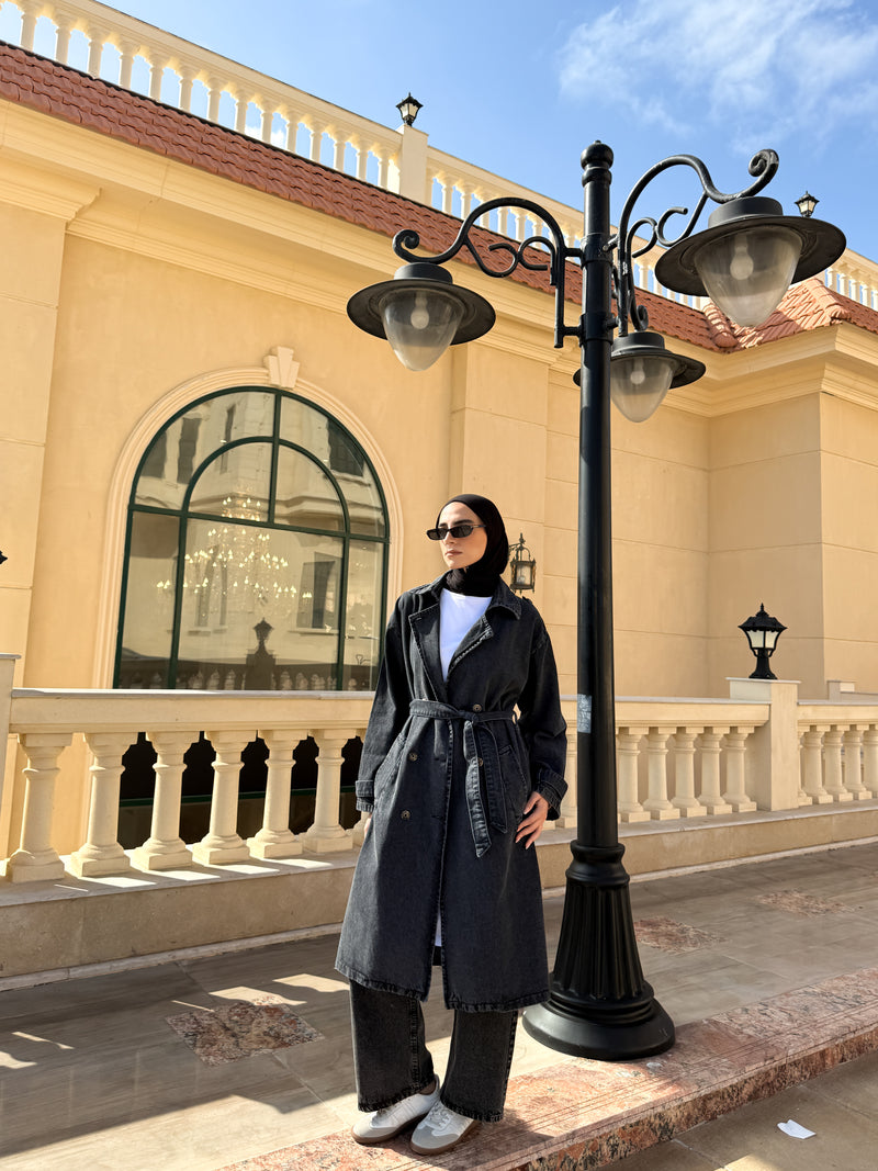 Denim Trench Jacket - Black