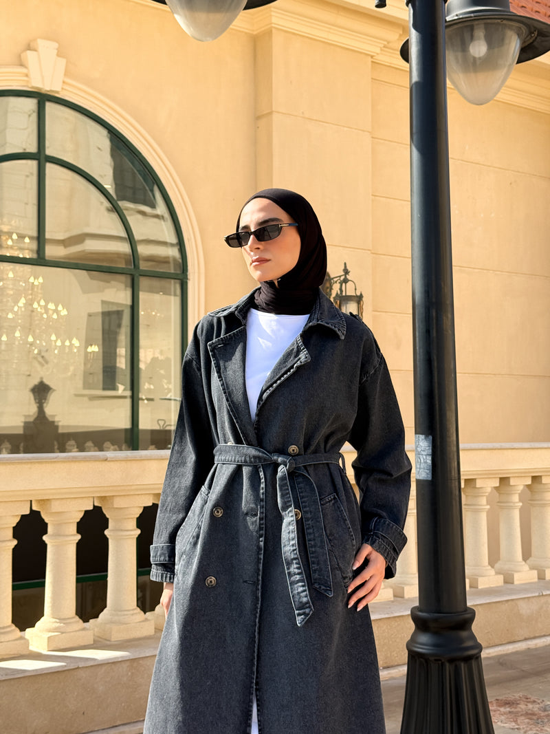 Denim Trench Jacket - Black