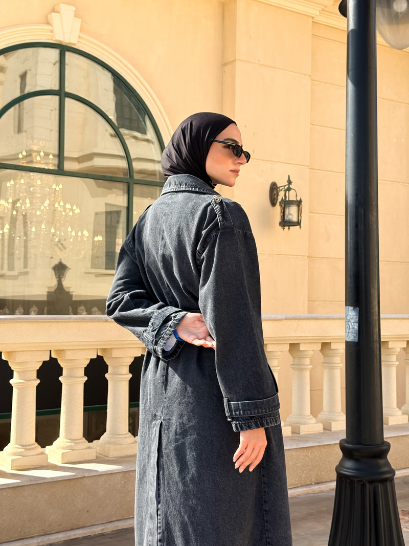 Denim Trench Jacket - Black
