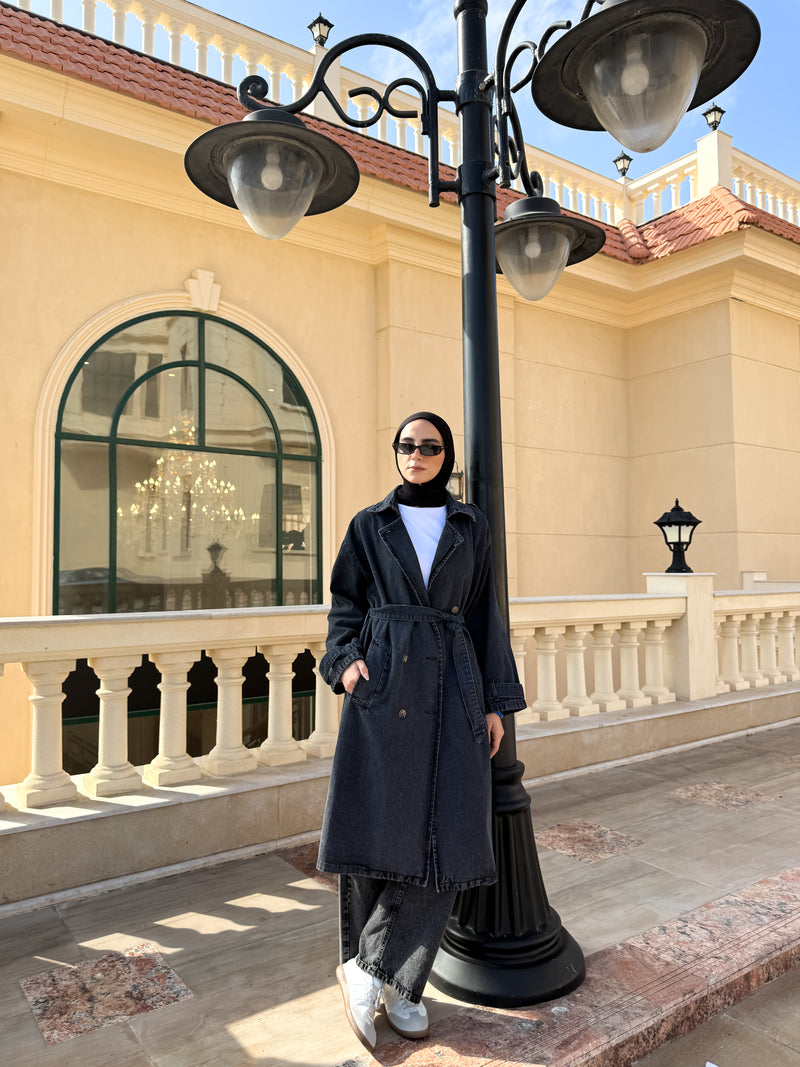 Denim Trench Jacket - Black