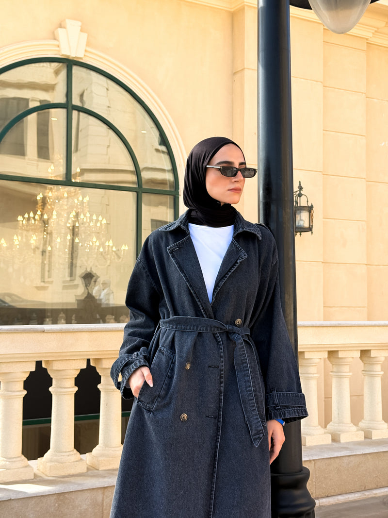 Denim Trench Jacket - Black