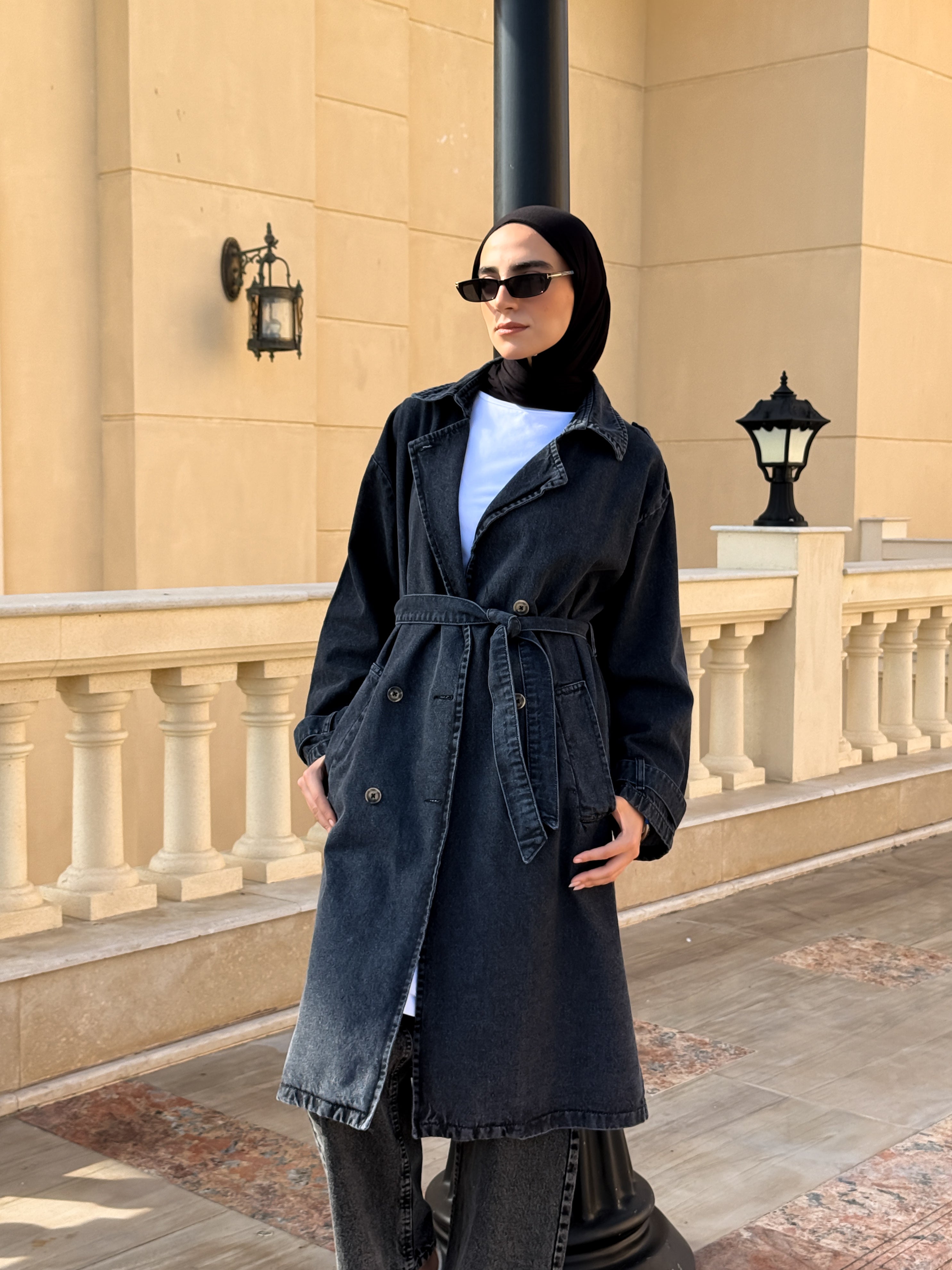 Denim Trench Jacket - Black