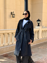 Denim Trench Jacket - Black