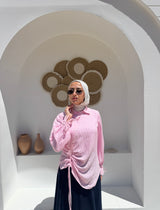 Asymmetric Striped Blouse-Pink