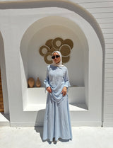Asymmetric Striped Skirt-Blue