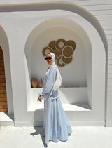 Asymmetric Striped Skirt-Blue