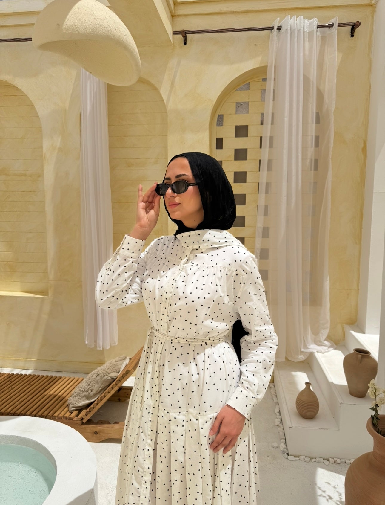 Voile Polka Dots Dress-White