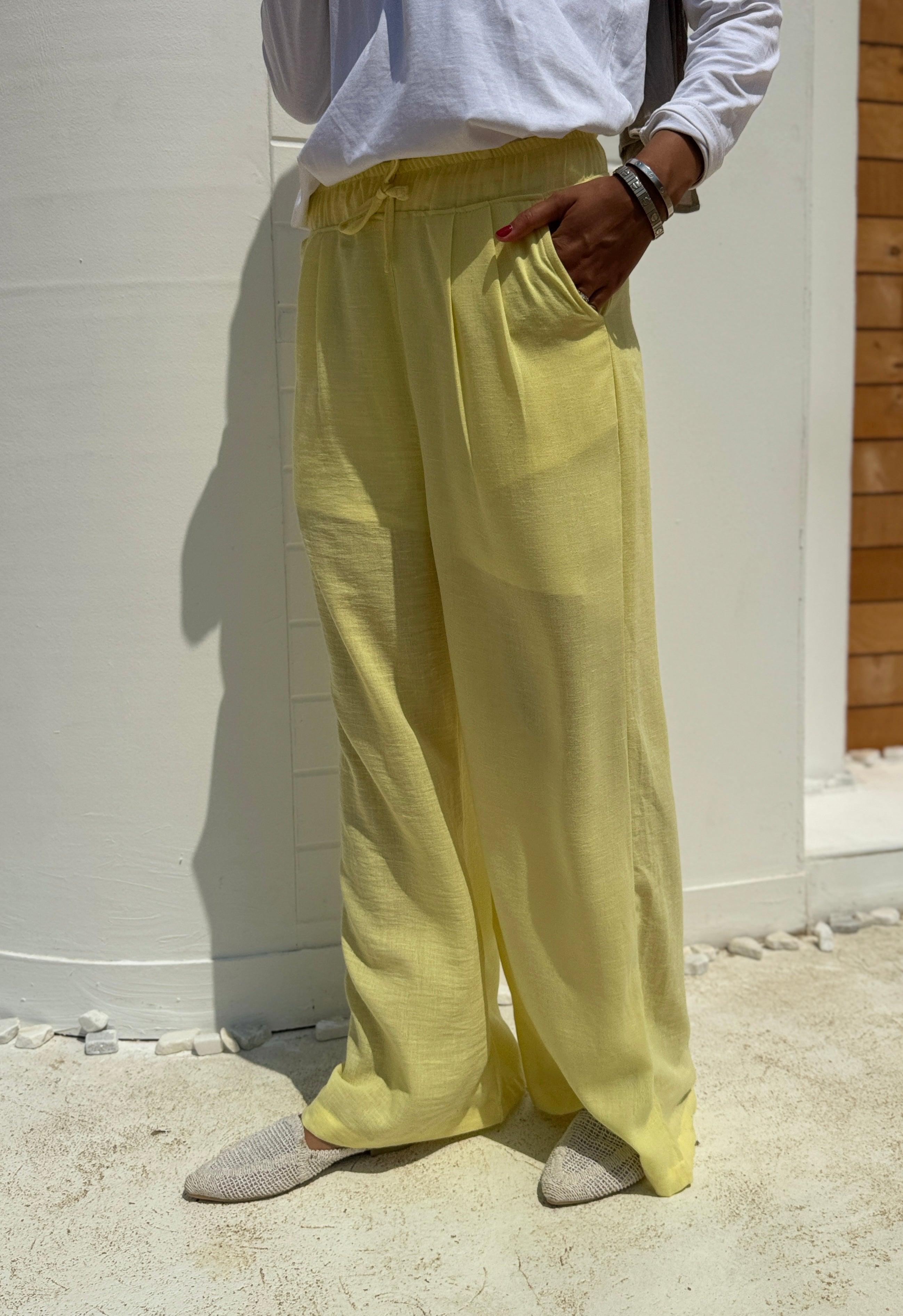 Linen Drawstring Pants -yellow