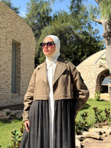 Gabardine with Pleated Chiffon Coat - Olive