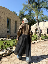 Gabardine with Pleated Chiffon Coat - Olive