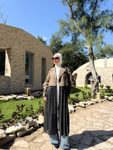 Gabardine with Pleated Chiffon Coat - Olive