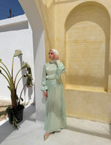 Side Buckle Organza Dress-Mint