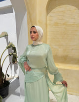 Side Buckle Organza Dress-Mint