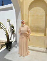 Side Buckle Organza Dress-Beige
