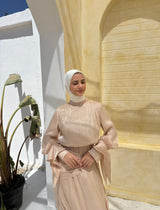 Side Buckle Organza Dress-Beige