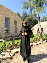 Gabardine with Pleated Chiffon Coat - Black