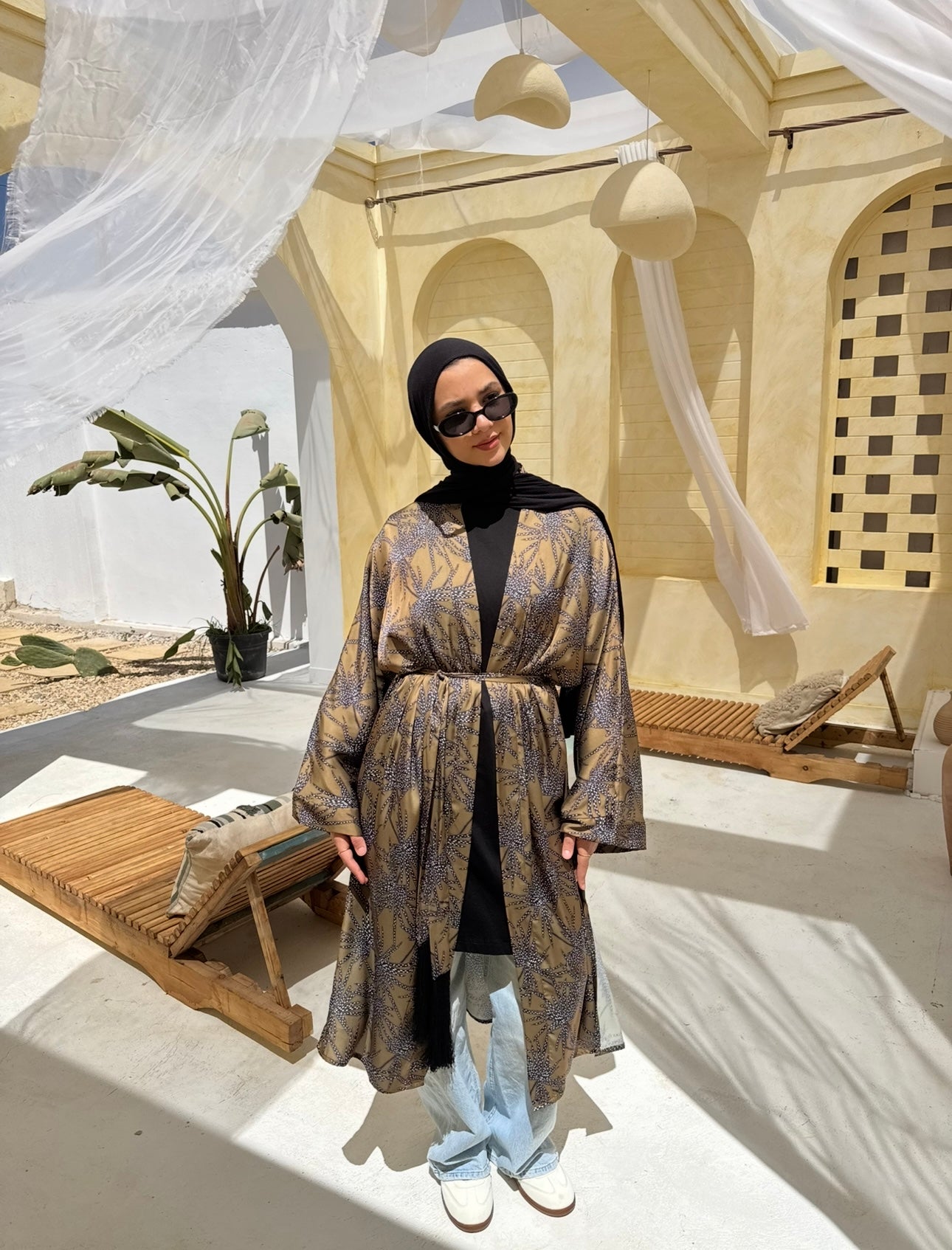 Tassels Printed Satin Cardigan-Olive
