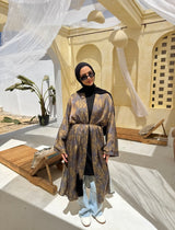 Tassels Printed Satin Cardigan-Olive