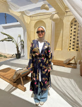 Tassels Printed Satin Cardigan-Blue