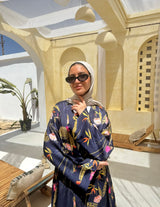 Tassels Printed Satin Cardigan-Blue