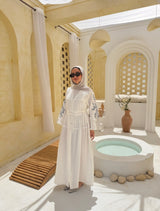 Embroidery Dress With Drawstrings-White