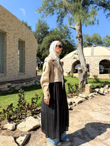 Gabardine with Pleated Chiffon Coat - Beige