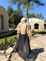 Gabardine with Pleated Chiffon Coat - Beige