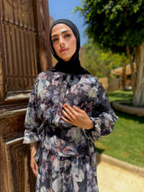 Printed Chiffon wrap dress - Black