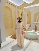 Embroidery Dress With Drawstrings-Beige