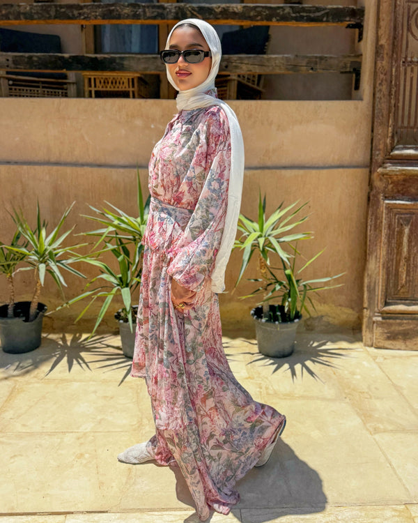 Printed Chiffon wrap dress - Pink