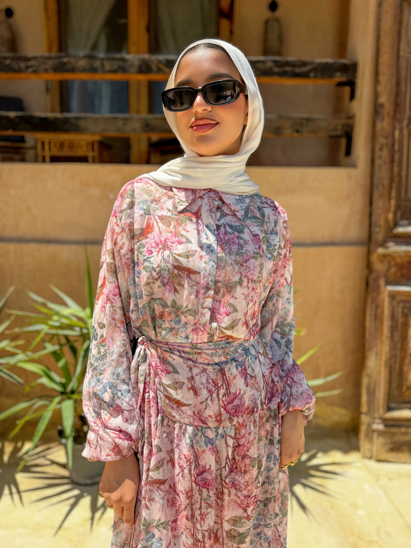 Printed Chiffon wrap dress - Pink