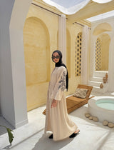 Embroidery Dress With Drawstrings-Beige