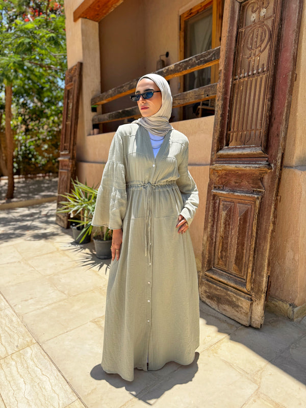 Dress Crushed With Drawstrings - Olive