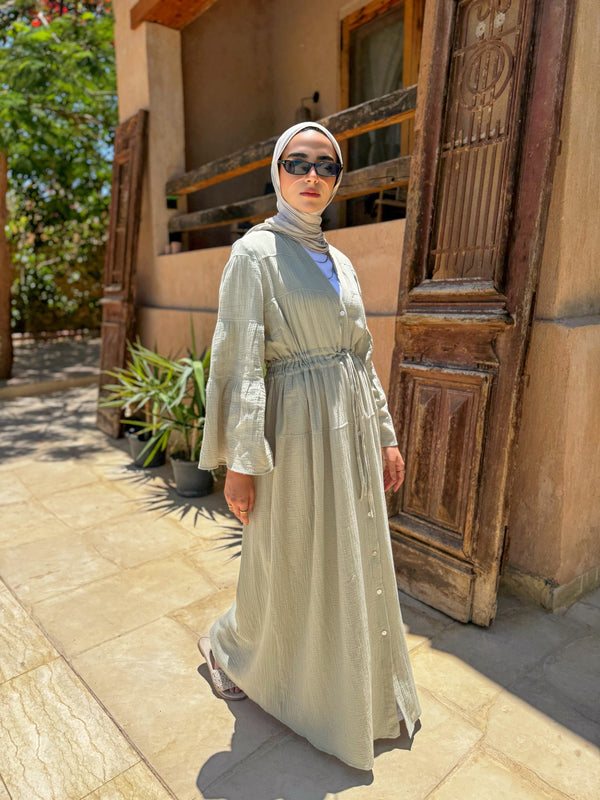 Dress Crushed With Drawstrings - Olive