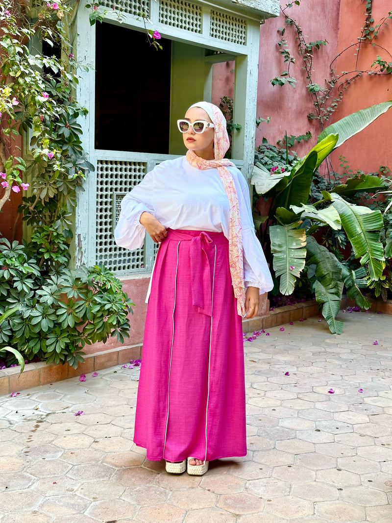 Piped Skirt-Fuchsia
