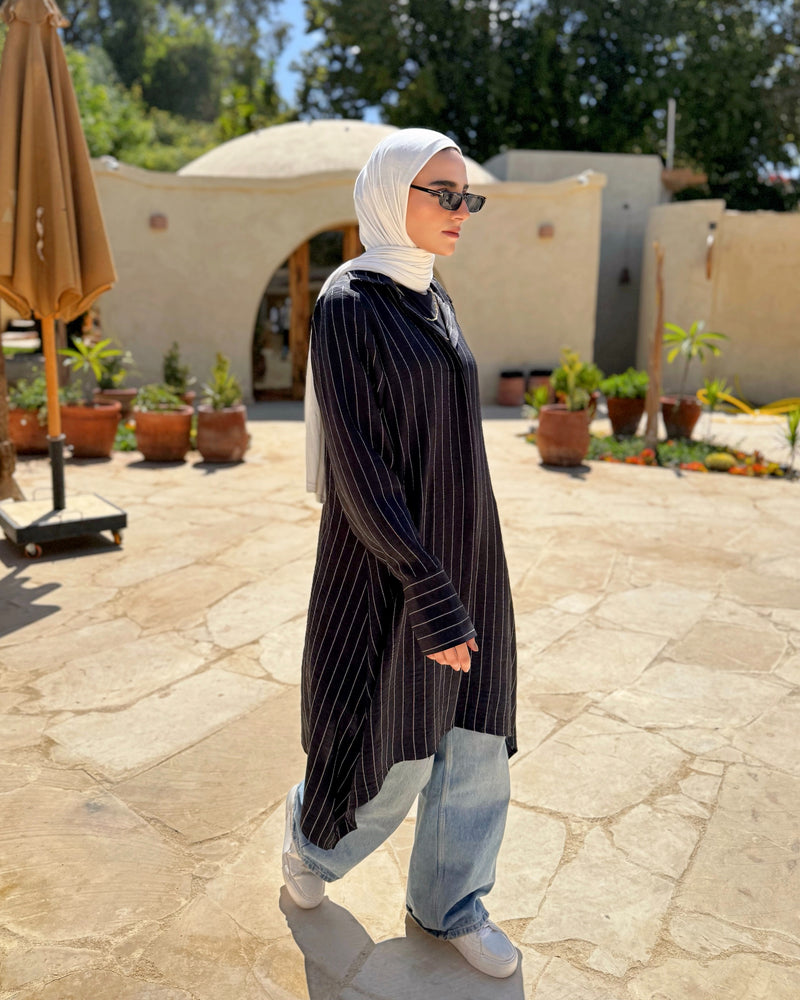 Asymmetric Striped Shirt - Black