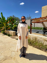 Asymmetric Striped Shirt - Beige