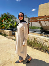 Asymmetric Striped Shirt - Beige