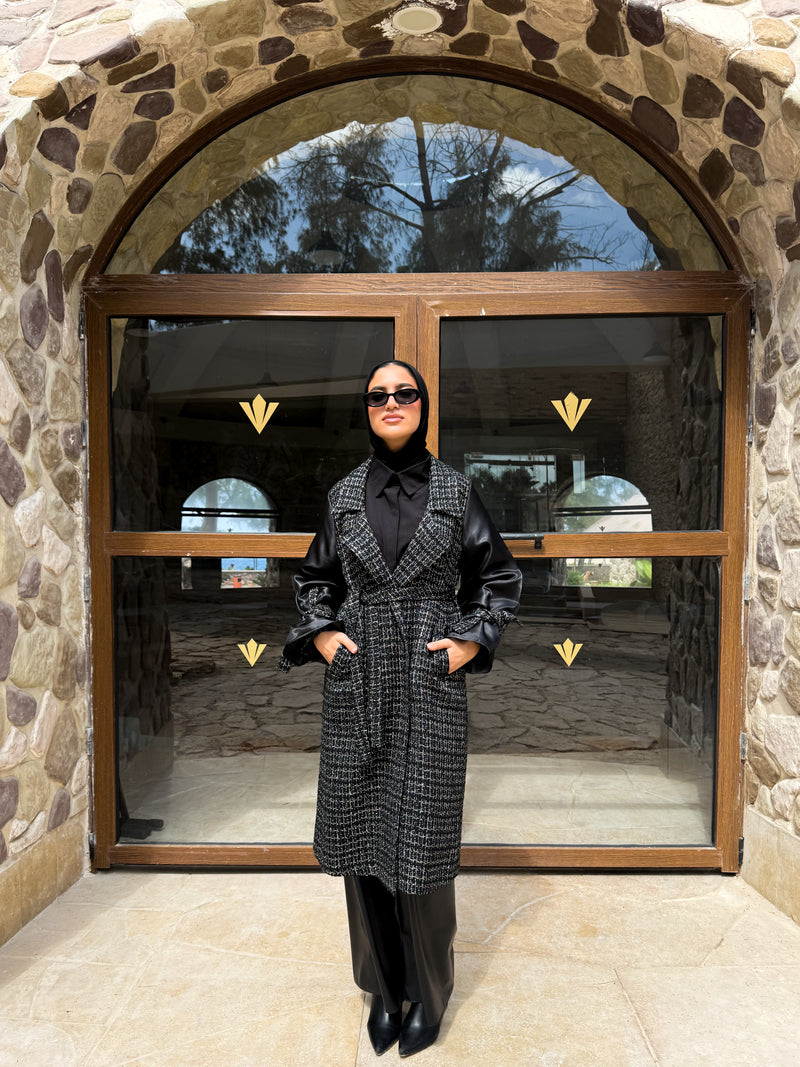 Organza Sleeves Coat-Black